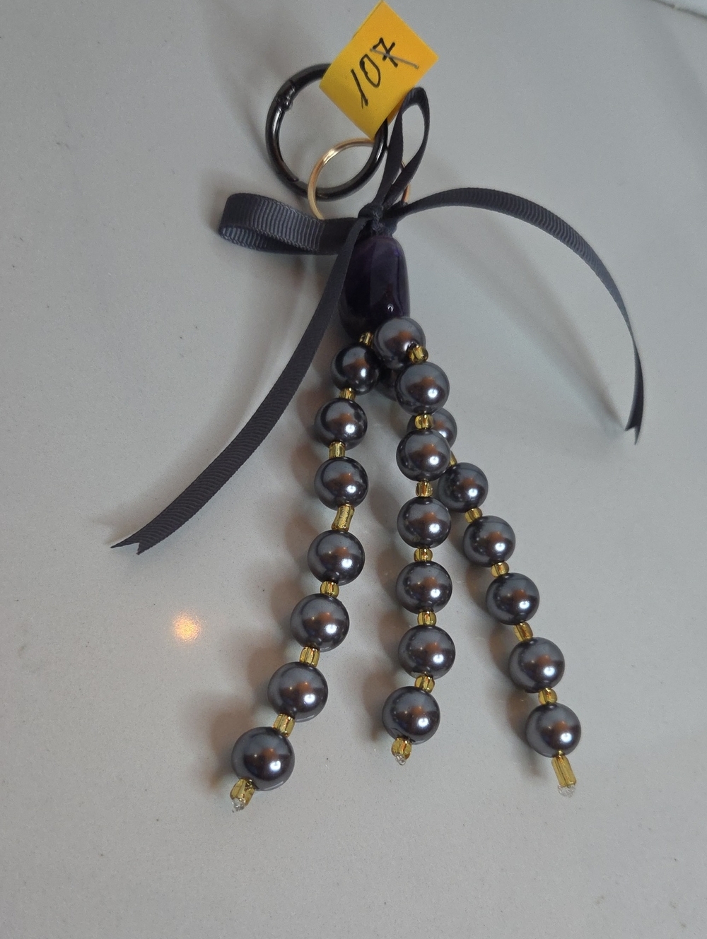 107 - Gray Pearl Bead Tassel Bag Charm